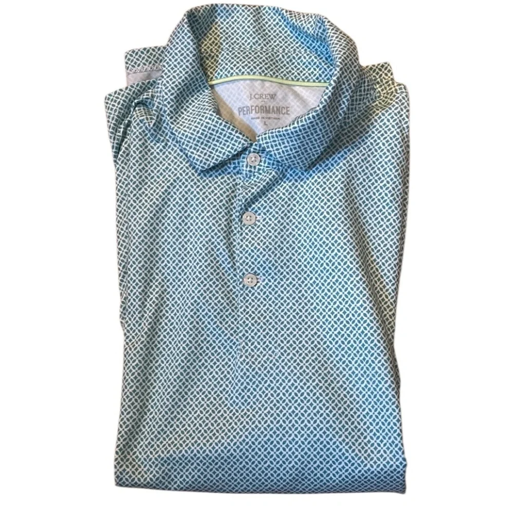 J.Crew Men's Performance Green/Mint Polo Short Sleeve Shirt Golf Print Large-EUC